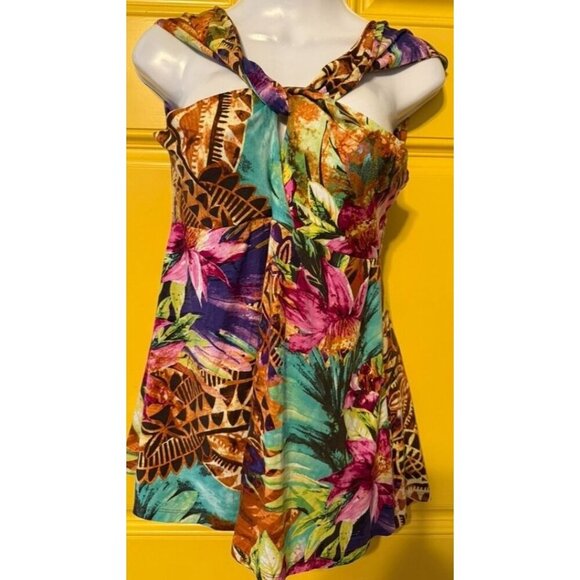Boston Proper Multicolor Tropical Print Sleeveless Top With Twist Neck‎ & Draped - Picture 4 of 7